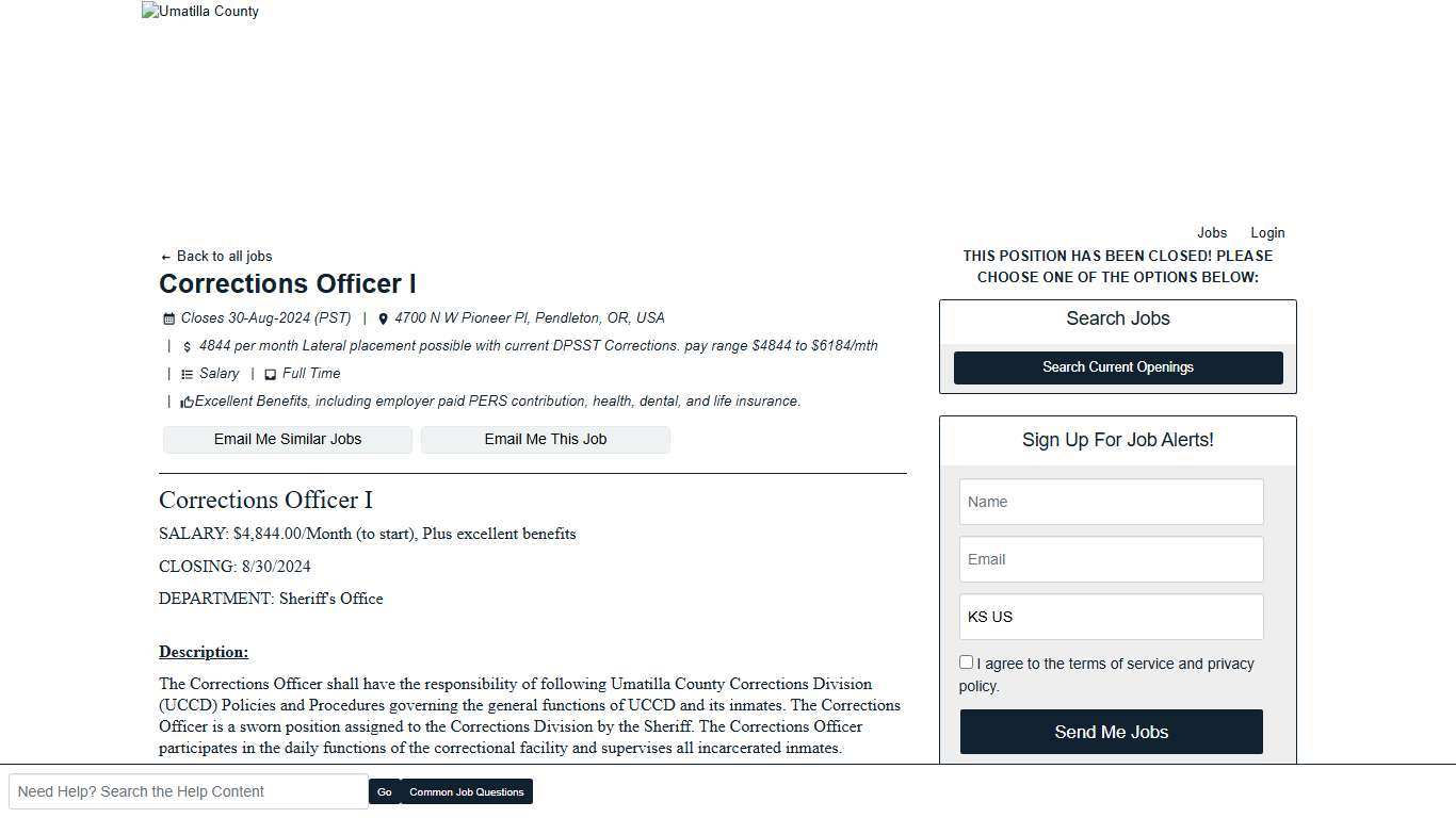 Corrections Officer I - Pendleton, OR - Umatilla County Jobs