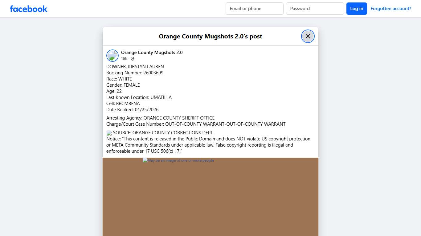 DOWNER, KIRSTYN LAUREN... - Orange County Mugshots 2.0 Facebook